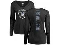 #82 Luke Willson Black Football Backer Women's Oakland Raiders Long Sleeve T-Shirt