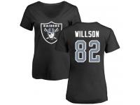 #82 Luke Willson Black Football Name & Number Logo Women's Oakland Raiders T-Shirt