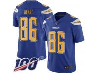 #86 Limited Hunter Henry Electric Blue Football Youth Jersey Los Angeles Chargers Rush Vapor Untouchable 100th Season