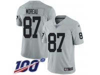 #87 Limited Foster Moreau Silver Football Youth Jersey Oakland Raiders Inverted Legend 100th Season