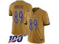 #89 Limited Mark Andrews Gold Football Men's Jersey Baltimore Ravens Inverted Legend 100th Season