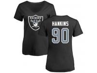 #90 Johnathan Hankins Black Football Name & Number Logo Women's Oakland Raiders T-Shirt