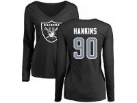 #90 Johnathan Hankins Olive Football Name & Number Logo Women's Oakland Raiders Long Sleeve T-Shirt