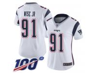#91 Limited Deatrich Wise Jr White Football Road Women's Jersey New England Patriots Vapor Untouchable 100th Season