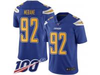 #92 Limited Brandon Mebane Electric Blue Football Youth Jersey Los Angeles Chargers Rush Vapor Untouchable 100th Season