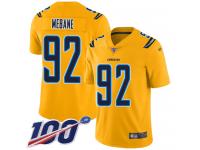 #92 Limited Brandon Mebane Gold Football Youth Jersey Los Angeles Chargers Inverted Legend 100th Season