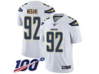 #92 Limited Brandon Mebane White Football Road Youth Jersey Los Angeles Chargers Vapor Untouchable 100th Season