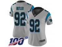 #92 Limited Vernon Butler Silver Football Women's Jersey Carolina Panthers Inverted Legend Vapor Rush 100th Season