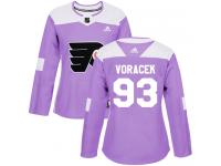 #93 Authentic Jakub Voracek Purple Adidas NHL Women's Jersey Philadelphia Flyers Fights Cancer Practice