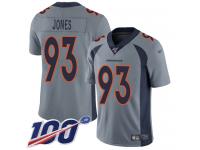 #93 Limited Dre'Mont Jones Silver Football Youth Jersey Denver Broncos Inverted Legend 100th Season