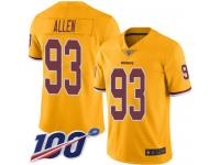 #93 Limited Jonathan Allen Gold Football Men's Jersey Washington Redskins Rush Vapor Untouchable 100th Season