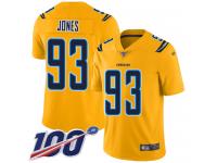 #93 Limited Justin Jones Gold Football Youth Jersey Los Angeles Chargers Inverted Legend 100th Season