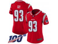 #93 Limited Lawrence Guy Red Football Women's Jersey New England Patriots Inverted Legend 100th Season