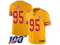 #95 Limited Chris Jones Gold Football Men's Jersey Kansas City Chiefs Inverted Legend Vapor Rush 100th Season