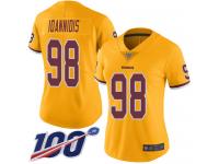 #98 Limited Matt Ioannidis Gold Football Women's Jersey Washington Redskins Rush Vapor Untouchable 100th Season