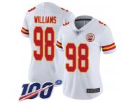 #98 Limited Xavier Williams White Football Road Women's Jersey Kansas City Chiefs Vapor Untouchable 100th Season