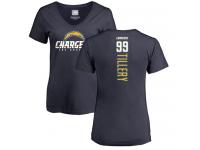 #99 Jerry Tillery Navy Blue Football Backer Women's Los Angeles Chargers T-Shirt