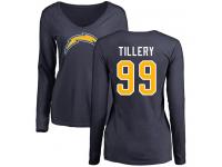 #99 Jerry Tillery Navy Blue Football Name & Number Logo Women's Los Angeles Chargers Long Sleeve T-Shirt