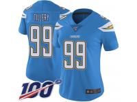 #99 Limited Jerry Tillery Electric Blue Football Alternate Women's Jersey Los Angeles Chargers Vapor Untouchable 100th Season