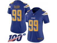 #99 Limited Jerry Tillery Electric Blue Football Women's Jersey Los Angeles Chargers Rush Vapor Untouchable 100th Season