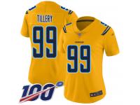 #99 Limited Jerry Tillery Gold Football Women's Jersey Los Angeles Chargers Inverted Legend 100th Season