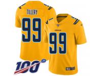 #99 Limited Jerry Tillery Gold Football Youth Jersey Los Angeles Chargers Inverted Legend 100th Season