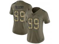 #99 Limited Jerry Tillery Olive Camo Football Women's Jersey Los Angeles Chargers 2017 Salute to Service