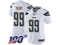 #99 Limited Jerry Tillery White Football Road Women's Jersey Los Angeles Chargers Vapor Untouchable 100th Season