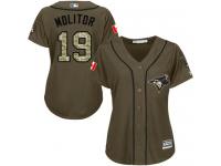 Blue Jays #19 Paul Molitor Green Salute to Service Women Stitched Baseball Jersey