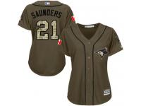 Blue Jays #21 Michael Saunders Green Salute to Service Women Stitched Baseball Jersey