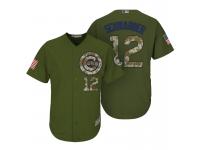 Chicago Cubs #12 Kyle Schwarber Camo Olive Salute Official Cool Base Player Jersey