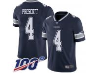 Cowboys #4 Dak Prescott Navy Blue Team Color Men's Stitched Football 100th Season Vapor Limited Jersey