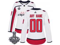 Customized Women's Adidas Washington Capitals White Away Authentic 2018 Stanley Cup Final NHL Jersey