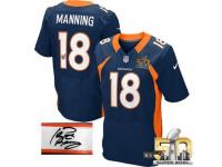 Elite Peyton Manning Men Jersey - Denver Broncos #18 Autographed Alternate Navy Blue Super Bowl 50 Bound Nike NFL