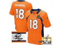 Elite Peyton Manning Men Jersey - Denver Broncos #18 Autographed Home Orange Super Bowl 50 Bound Nike NFL