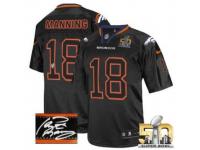 Elite Peyton Manning Men Jersey - Denver Broncos #18 Autographed Lights Out Black Super Bowl 50 Bound Nike NFL