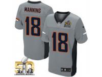 Elite Peyton Manning Men Jersey - Denver Broncos #18 Grey Shadow Super Bowl 50 Bound Nike NFL