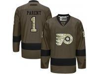 Flyers #1 Bernie Parent Green Salute to Service Stitched NHL Jersey