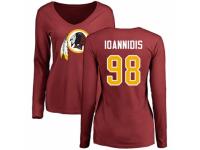 Football Women's Washington Redskins #98 Matt Ioannidis Maroon Name & Number Logo Long Sleeve T-Shirt