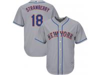 Grey Authentic Darryl Strawberry Youth Jersey #18 Cool Base MLB New York Mets Majestic Road