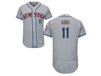 Grey Authentic Norichika Aoki Road Men's Jersey #11 Flex Base MLB New York Mets Majestic