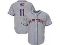 Grey Authentic Norichika Aoki Road Youth Jersey #11 Cool Base MLB New York Mets Majestic