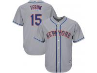 Grey Authentic Tim Tebow Youth Jersey Road #15 Cool Base MLB New York Mets Majestic