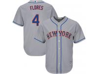 Grey Authentic Wilmer Flores Youth Jersey #4 Cool Base MLB New York Mets Majestic Road