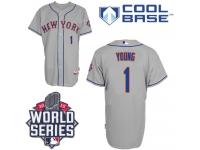 Grey Chris Young Men #1 Majestic MLB New York Mets 2015 World Series Cool Base Road Jersey