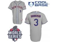 Grey Curtis Granderson Men #3 Majestic MLB New York Mets 2015 World Series Cool Base Road Jersey