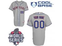 Grey Customized Men Majestic MLB New York Mets 2015 World Series Cool Base Road Jersey