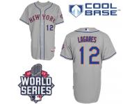Grey Juan Lagares Men #12 Majestic MLB New York Mets 2015 World Series Cool Base Road Jersey