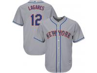 Grey  Juan Lagares Men's Jersey #12 Cool Base MLB New York Mets Majestic Road