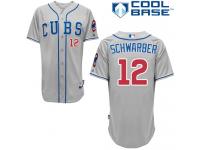 Grey Kyle Schwarber Men #12 Majestic MLB Chicago Cubs Cool Base Alternate Road Jersey